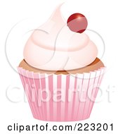 Cherry Topped Cupcake In A Pink Wrapper