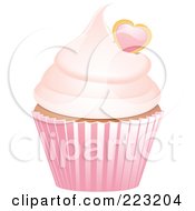 Poster, Art Print Of Heart Garnished Cupcake In A Pink Wrapper