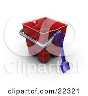 Clipart Illustration Of A Red Sand Castle Bucket With A Blue Shovel by KJ Pargeter