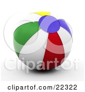 Clipart Illustration Of A Colorful White Yellow Blue Red And Green Blow Up Beach Ball Resting On The Beach by KJ Pargeter
