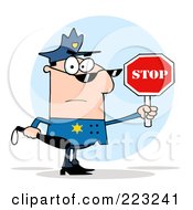 Poster, Art Print Of White Police Officer Holding A Stop Sign And Club