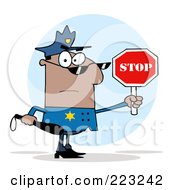 Poster, Art Print Of Black Police Officer Holding A Stop Sign And Club