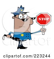 Poster, Art Print Of Black Police Officer Holding A Stop Sign And Club
