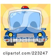 Poster, Art Print Of Frontal View Of A Blue Cop Car With A Light On The Roof