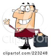 Friendly White Businessman Waving And Carrying A Briefcase by Hit Toon
