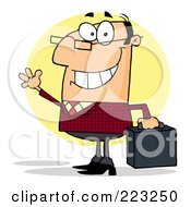 Royalty Free RF Clipart Illustration Of A Friendly Caucasian Businessman Waving And Carrying A Briefcase