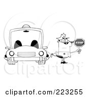 Coloring Page Outline Of A Police Officer Holding A Stop Sign And Standing By His Vehicle