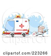 Poster, Art Print Of Hispanic Or Black Doctor Walking Away From An Ambulance Carrying A Syringe
