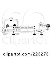 Royalty Free RF Clipart Illustration Of A Coloring Page Outline Of A Police Man Holding A Stop Sign By A Barrier And Car by Hit Toon