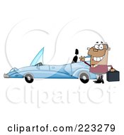 Royalty Free RF Clipart Illustration Of A Black Businessman Holding His Briefcase And Waving By His Convertible Car