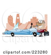 Poster, Art Print Of Black Businessman Waving By His Convertible Car In The City
