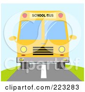 Poster, Art Print Of Frontal View Of A Yellow School Bus On The Road