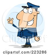 Royalty Free RF Clipart Illustration Of A Waving White School Bus Driver In A Blue Uniform by Hit Toon