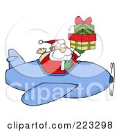 Poster, Art Print Of Caucasian Santa Flying A Plane And Holding Up Gift Boxes