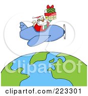 Poster, Art Print Of Black Santa Flying A Plane And Holding Gifts Above The Globe