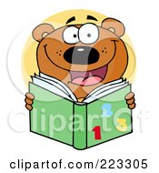 Poster, Art Print Of School Bear Reading A Green Math Book