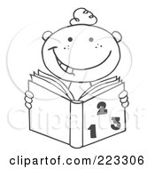 Poster, Art Print Of Coloring Page Outline Of A School Boy Reading A Math Book