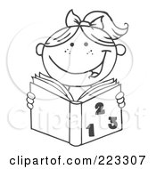 Poster, Art Print Of Coloring Page Outline Of A Girl Reading A Math Book