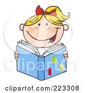 Poster, Art Print Of Blond Caucasian School Girl Reading A Math Book