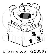 Poster, Art Print Of Coloring Page Outline Of A School Bear Reading A Math Book