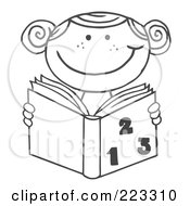 Poster, Art Print Of Coloring Page Outline Of A School Girl Reading A Math Book