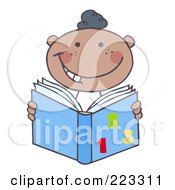 Poster, Art Print Of Happy Black School Boy Reading A Math Book