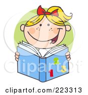 Poster, Art Print Of Blond School Girl Reading A Math Book