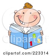 Poster, Art Print Of Happy Caucasian School Boy Reading A Math Book