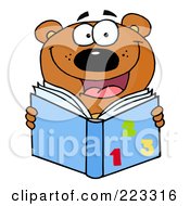 Poster, Art Print Of Happy School Bear Reading A Math Book