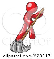 Royalty Free RF Clipart Illustration Of A Red Design Mascot Mopping by Leo Blanchette