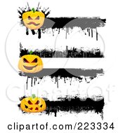 Poster, Art Print Of Digital Collage Of Three Grungy Halloween Pumpkin Borders With Black Ink