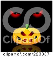 Halloween Background Of Demonic Eyes Ove Ra Jackolantern On Reflective Black