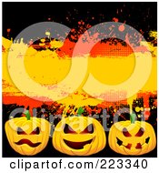 Poster, Art Print Of Halloween Background Of Three Spooky Jackolanterns Over Black With Orange And Red Grunge