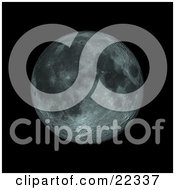 Clipart Illustration Of A Fictional Green Moon With Craters Suspended Against The Blackness Of Outer Space