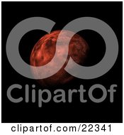 Poster, Art Print Of Fictional Red Planet With Bumpy Textured Areas In The Dark Black Night Of Space