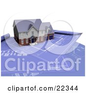 Poster, Art Print Of Custom Two Story Residential Home Resting On Top Of Blueprints