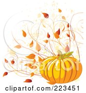 Poster, Art Print Of Harvest Pumpkin With Autumn Leaves And Vines