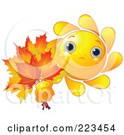 Poster, Art Print Of Happy Sun Holding Out Autumn Leaves