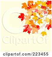 Poster, Art Print Of Background Of Autumn Leaves On A Branch Over Pastel Orange