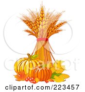 Poster, Art Print Of Bundle Of Wheat With Harvest Vegetables