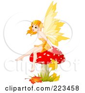 Poster, Art Print Of Royalty-Free Rf Clipart Illustration Of An Autumn Fairy Sitting On A Red Mushroom
