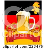 Oktoberfest Beer With Soft Pretzels Over A Red Banner On A German Background
