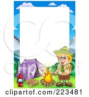 Royalty Free RF Clipart Illustration Of A Boy Camping Border Frame Around White Space 1