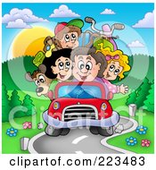 Poster, Art Print Of Car Packed Full Of Family Members Driving On Vacation