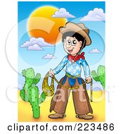 Poster, Art Print Of Western Cowboy Holding A Lasso In A Desert