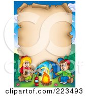 Royalty Free RF Clipart Illustration Of A Vertical Aged Parchment Page With Campers