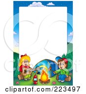 Poster, Art Print Of Boy And Girl Camping Border Frame Around White Space