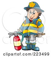Poster, Art Print Of Fireman Holding An Extinguisher