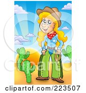 Poster, Art Print Of Western Cowgirl Holding A Lasso In A Desert