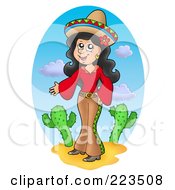 Poster, Art Print Of Pretty Mexican Woman Standing By Cactus Plants